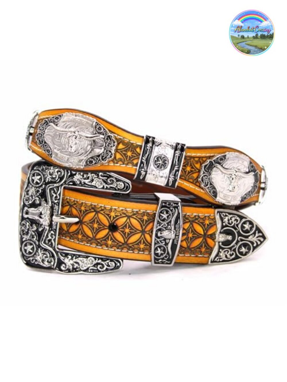 Genuine Leather Western Concho Belt with Star Buckle